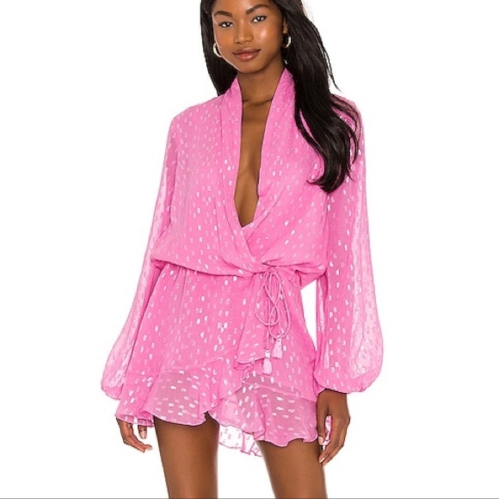 Rococo Sand x Revolve Lurex Dress Fuchsia Pink Mini Size Large NWT - Picture 10 of 10